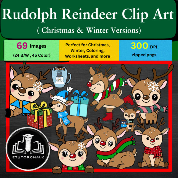 Rudolph Reindeer Clip Art ( Christmas & Winter Theme)